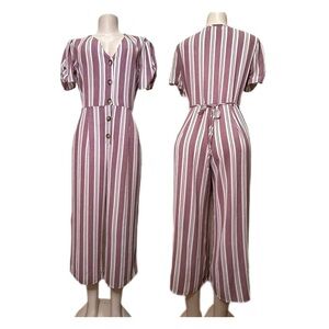 Band of Gypsies Purple and White Jumpsuit with Puff Sleeves